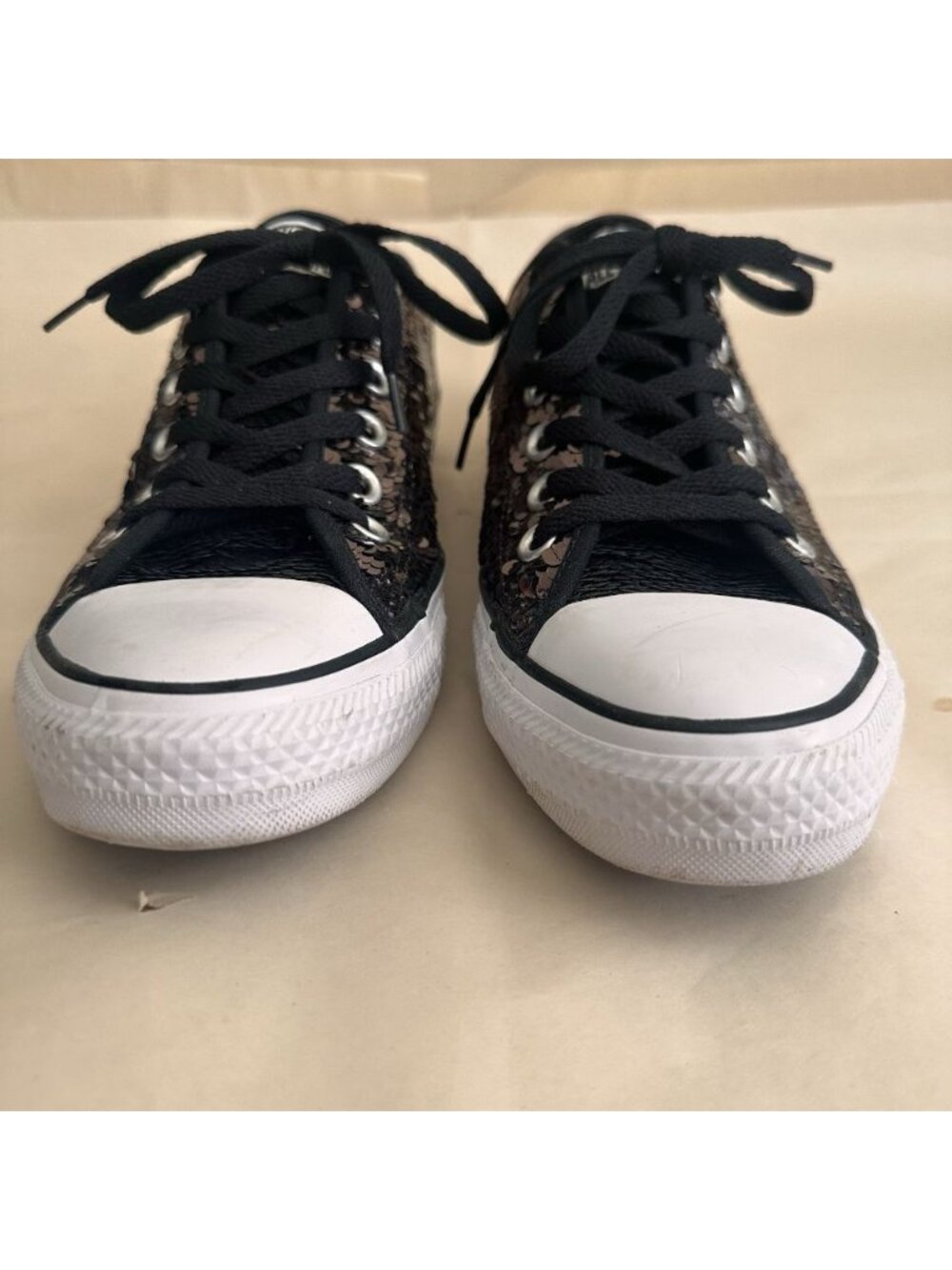 Converse All Star Sequin Low Top Sneakers Women 7.5 Chuck Bronze Sparkle Shoe - Picture 3 of 9